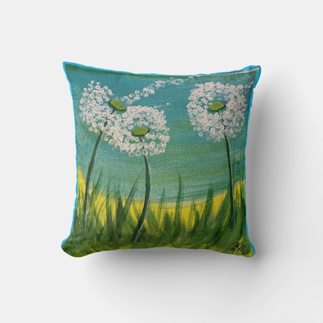 Almofada Dandelions - Pintura original e poema (Frente)