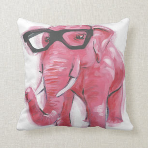 Almofada Dapper Elefante Rosa Em Óculos