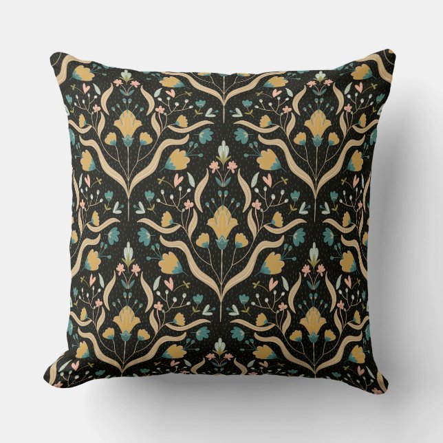 Almofada Dark floral folk pattern throw pillow (Frente)