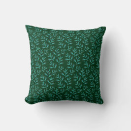 Almofada  Dark Green Background with Teal Botanical Leaves
