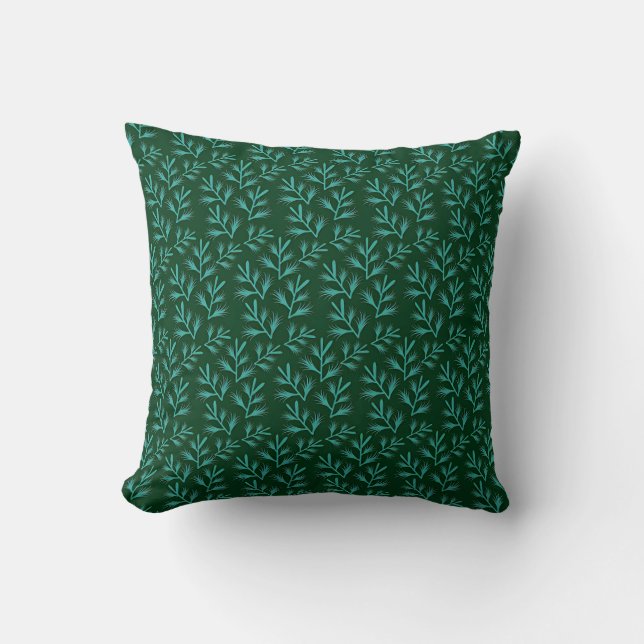 Almofada  Dark Green Background with Teal Botanical Leaves (Frente)