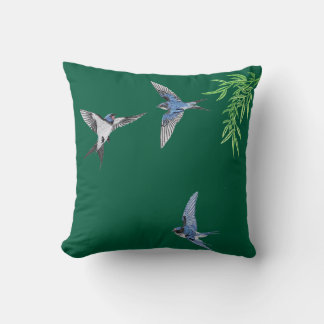 Almofada Dark green imitation embroidered bird throw pillow