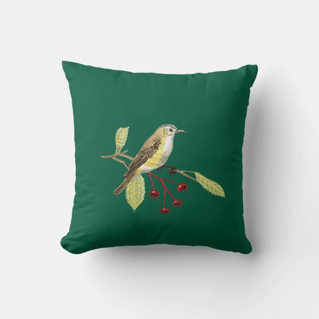 Almofada Dark green imitation embroidered bird throw pillow (Frente)