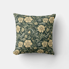 Almofada Dark green stylized yellow flowers  pattern 