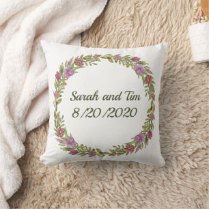 Almofada Data de casamento com monograma floral personaliza