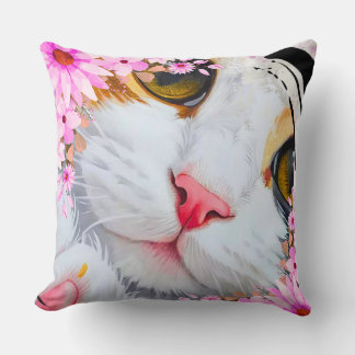 Almofada de Acabamento Gatinho Floral Rosa Colorid
