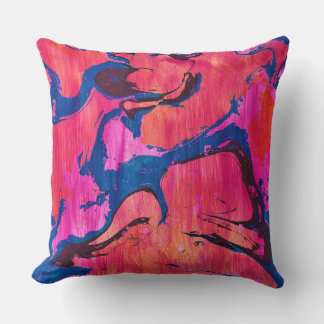 Almofada de Acento Abstrato Ebru Azul Vermelho Val
