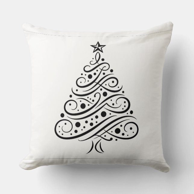 Almofada de acento de árvore de Natal preta e bran (Frente)