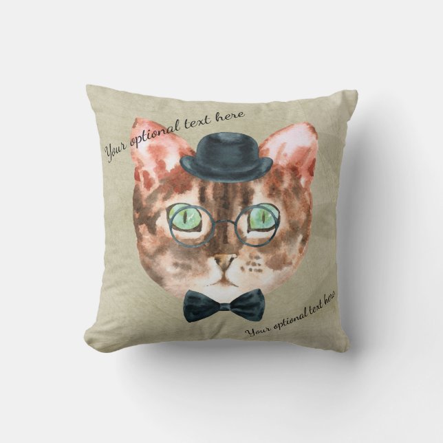 Almofada de acento de cabeça de gato nerd hipster (Frente)