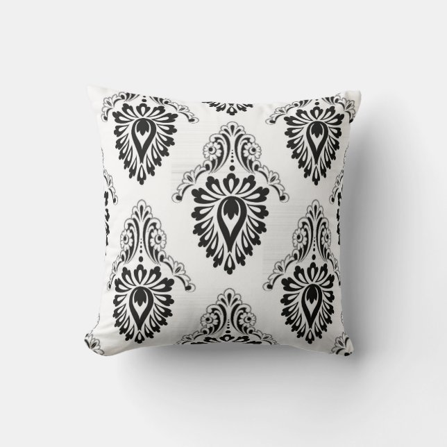 Almofada de Acento-Preto/Branco Damask (Frente)