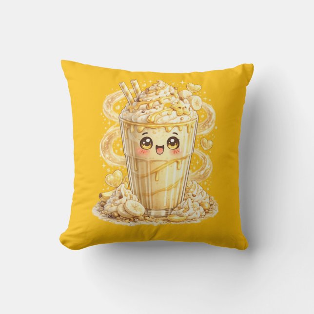 Almofada de Almofada de Milkshake de Banana Kawaii (Frente)