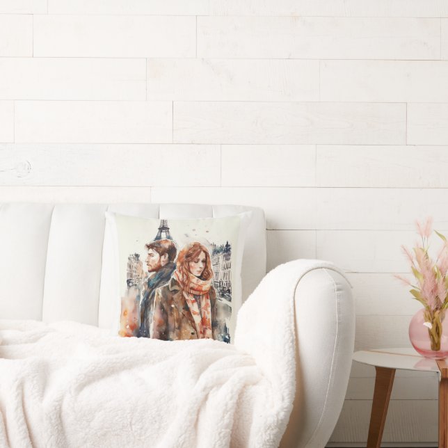 Almofada de Amour em Paris em Aquarela (Sofá)
