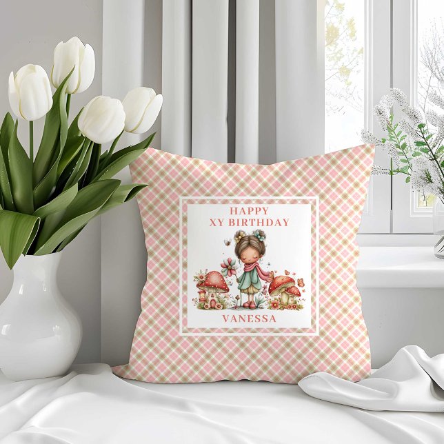 Almofada de Aniversário de 6 Anos da Fada Rosa Whi (Whimsy Pink Fairy 6th Birthday Throw Pillow)