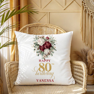 Almofada de aniversário de 80 anos em rosa avermel