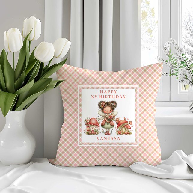 Almofada de Aniversário de 8 Anos da Fada Rosa Cap (Whimsical Pink Fairy 8th Birthday Throw Pillow)