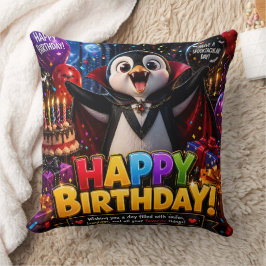 Almofada de aniversário de pinguim vampiro feliz