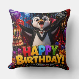 Almofada de aniversário de pinguim vampiro feliz