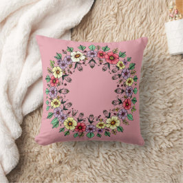 Almofada de Arremesso com Grinalda Floral Rosa