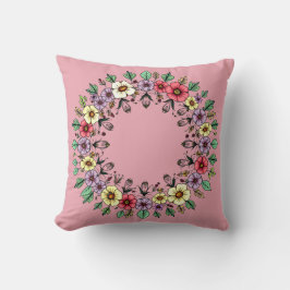 Almofada de Arremesso com Grinalda Floral Rosa