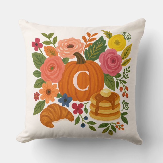 Almofada de Arremesso com Monograma Floral de Abób (Frente)
