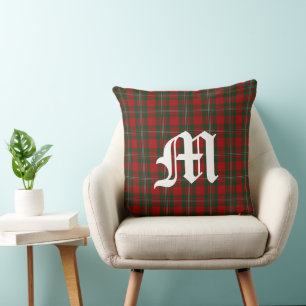 Almofada de Arremesso com Monograma Xadrez Tartan
