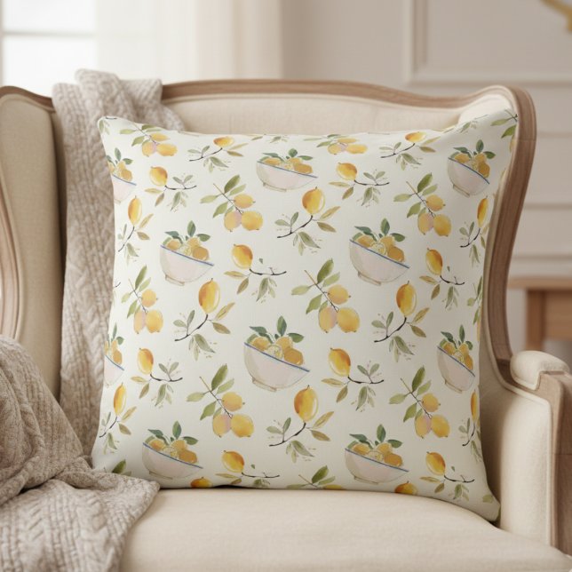Almofada de Arremesso com Padrão de Limão Elegante (elegant french country citrus lemon pattern throw pillow)