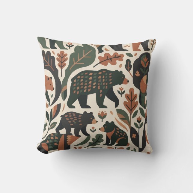 Almofada de Arremesso com Padrão de Urso da Flores (Frente)