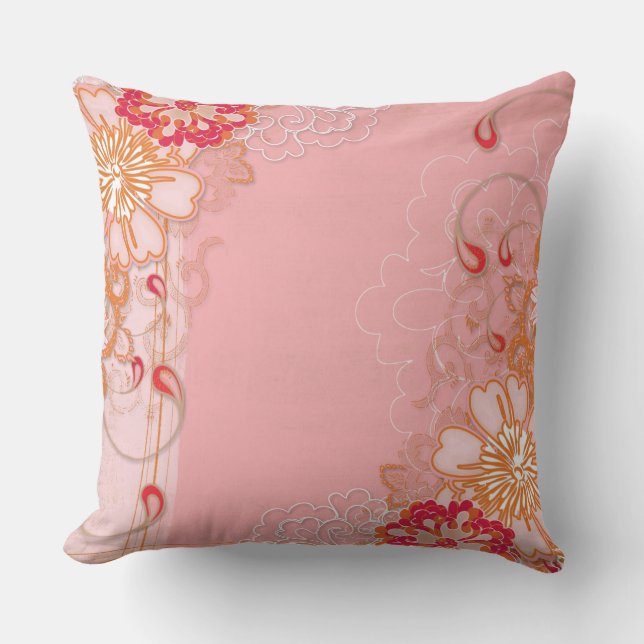 Almofada de Arremesso com Padrão Floral Rosa Verme (Frente)