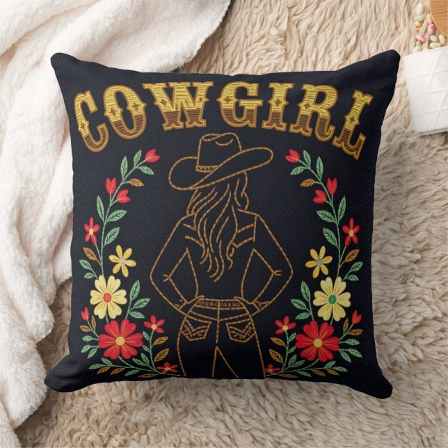 Almofada de Arremesso Cowgirl em Denim Escuro (Cobertor)