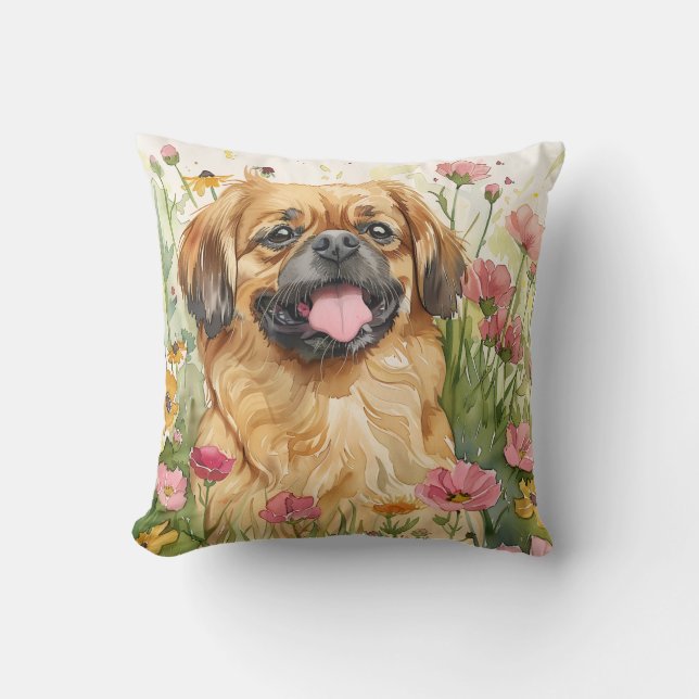Almofada de Arremesso da Raça Pekingese – Aquarela (Frente)