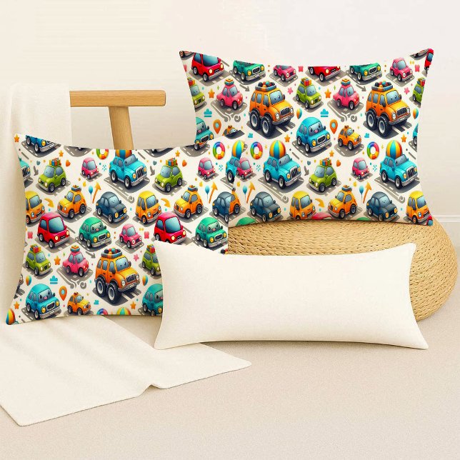 Almofada de Arremesso de Berçário Colorido com Car (Cartoon Cars Colorful Nursery Kids Throw Pillow)