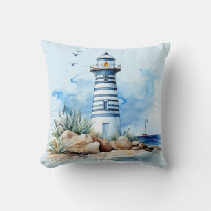 Almofada de Arremesso de Farol Náutico em Aquarela