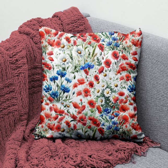 Almofada de Arremesso de Flor Silvestre de Aquarel (Throw Pillow)