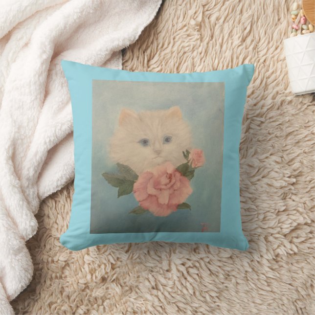 Almofada de Arremesso de Gatinho Branco e Flor (Cobertor)