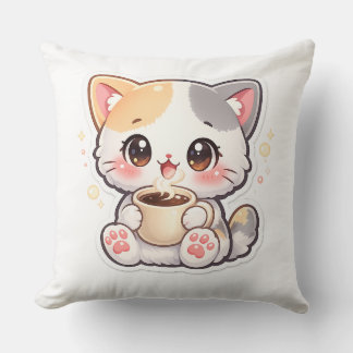 Almofada de Arremesso de Gato de Café Kawaii – Cas