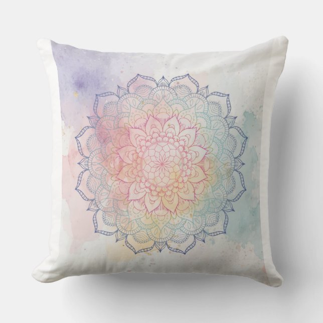 Almofada de Arremesso de Mandala em Aquarela (Frente)
