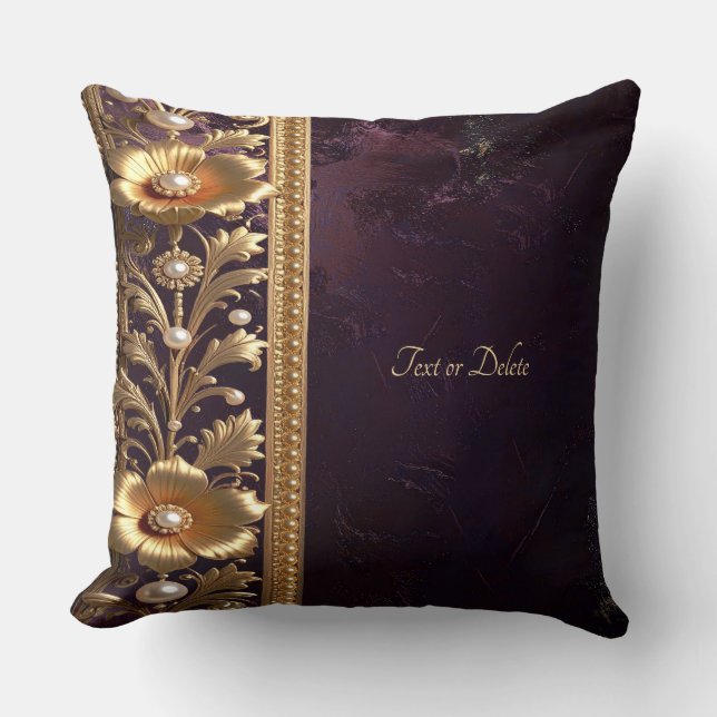 Almofada de Arremesso de Ornamento Floral Dourado (Frente)