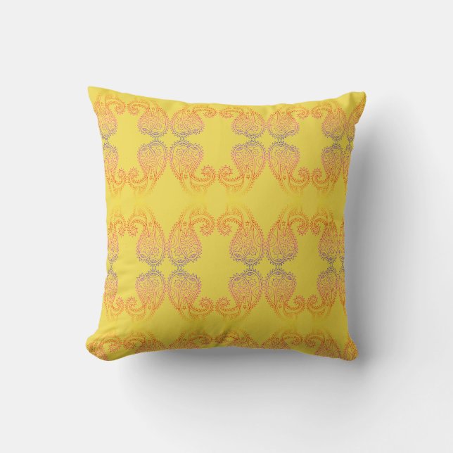 Almofada de Arremesso de Padrão Paisley Dourado Qu (Frente)