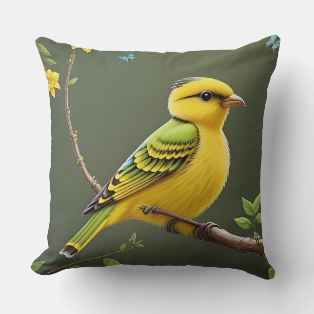 🌞 Almofada de Arremesso de Pássaro Amarelo Presen (Frente)