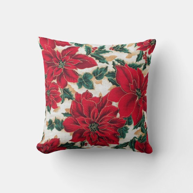Almofada de Arremesso de Poinsettias Vermelhas Fab (Frente)