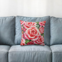 Almofada de Arremesso de Rosas Rosa