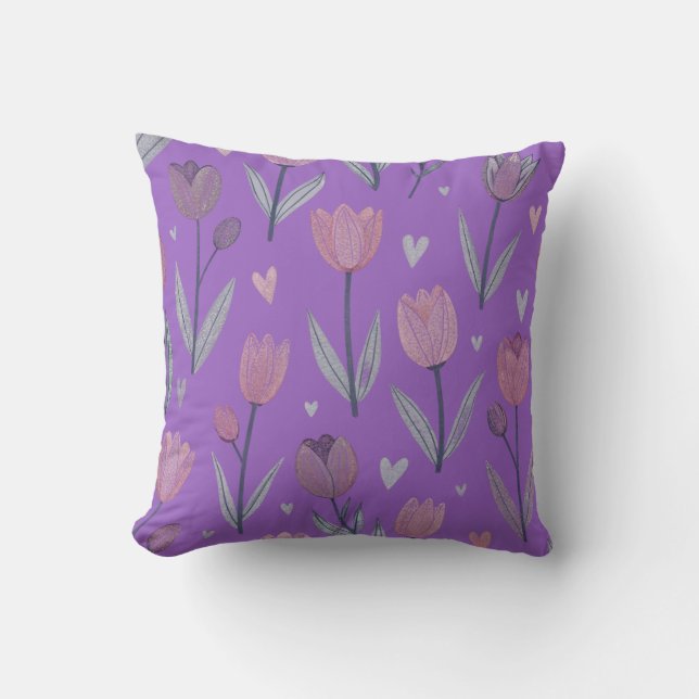 Almofada de Arremesso de Tulipa Roxa (Frente)