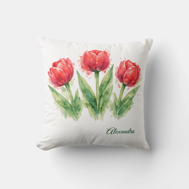 Almofada de Arremesso de Tulipas Vermelhas (Frente)