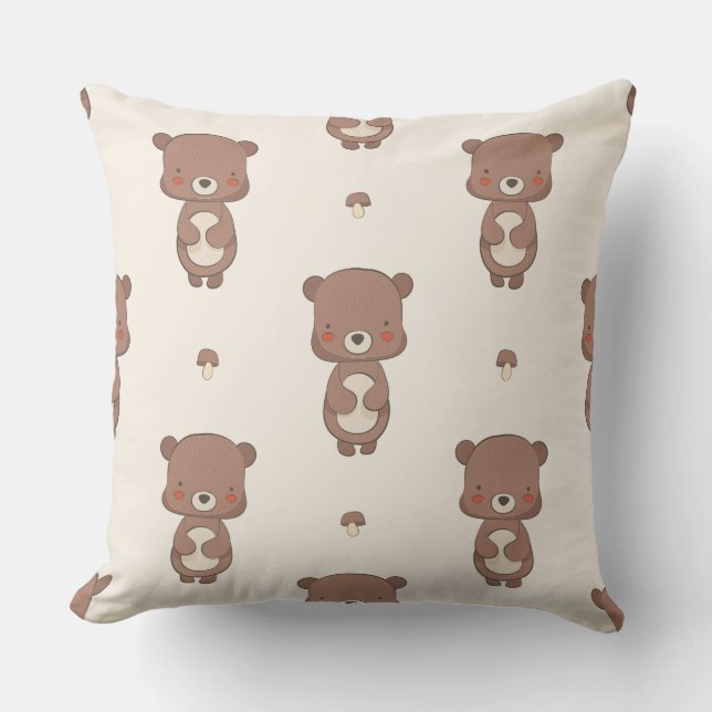 Almofada de Arremesso de Urso e Cogumelo para Berç (Frente)