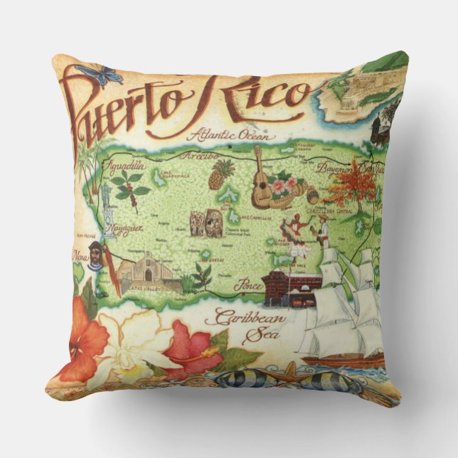 Almofada de Arremesso do Mapa de Porto Rico (Frente)