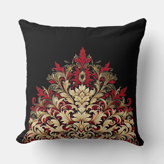 Almofada de Arremesso em Damasco Vermelho Dourado  (Frente)