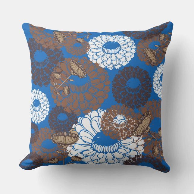 Almofada de Arremesso Flor de Marrom Azul Céu (Frente)