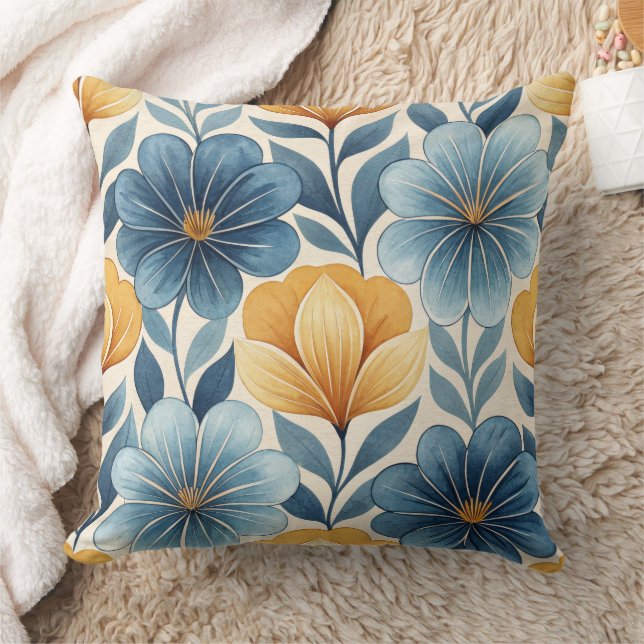 Almofada de Arremesso Floral Azul e Dourado (Cobertor)