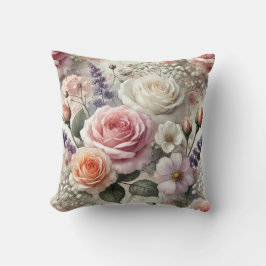 Almofada de Arremesso Floral com Rosas Rosa e Bran