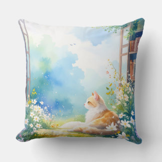 Almofada de Arremesso Floral de Gato Aquarela Acon